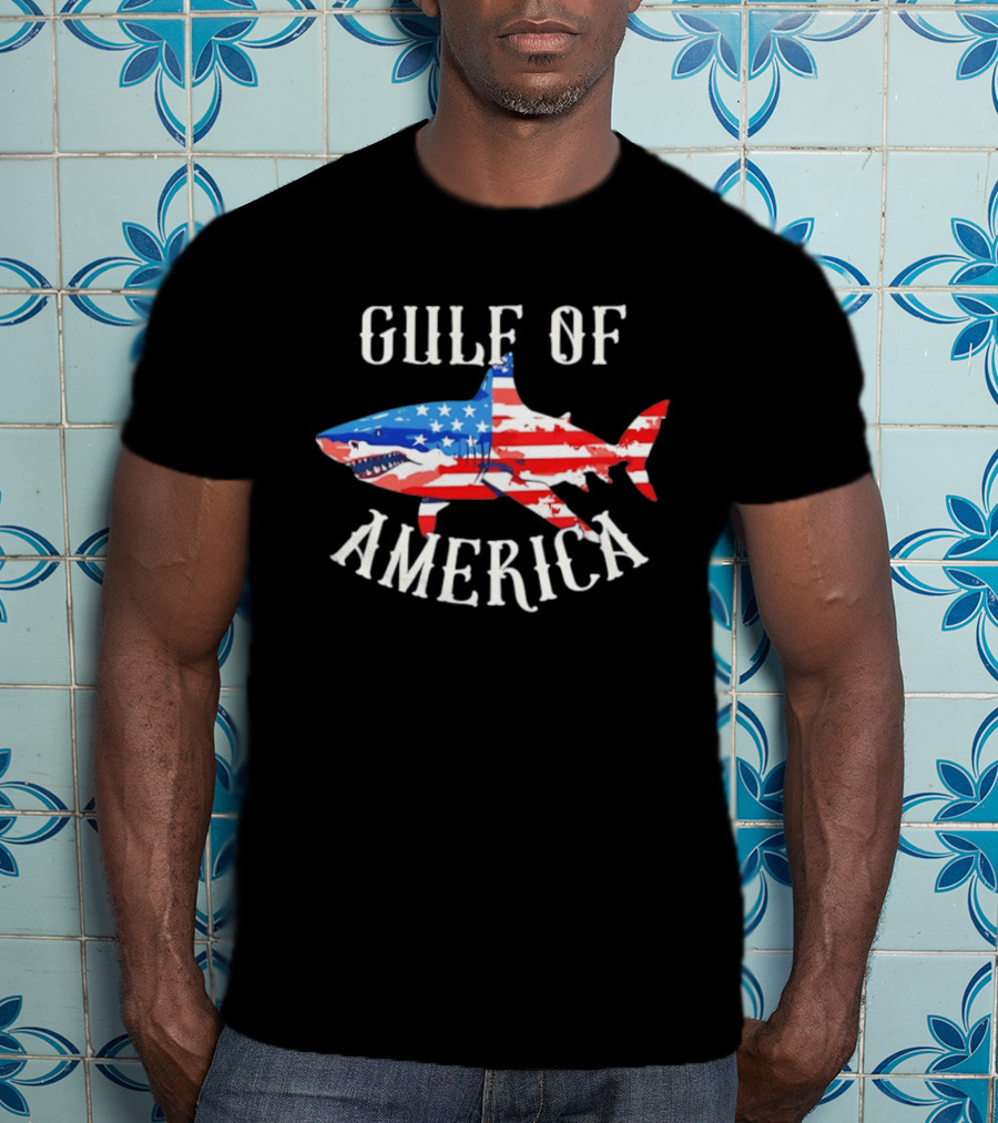 Gulf Of America Shark American Flag Patriotic T-Shirt