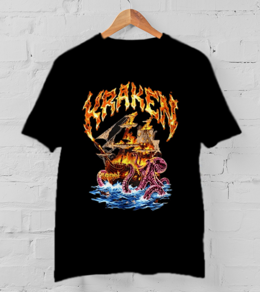 Kraken Nautical Myths Burning Ship Octopus Attack T-Shirt