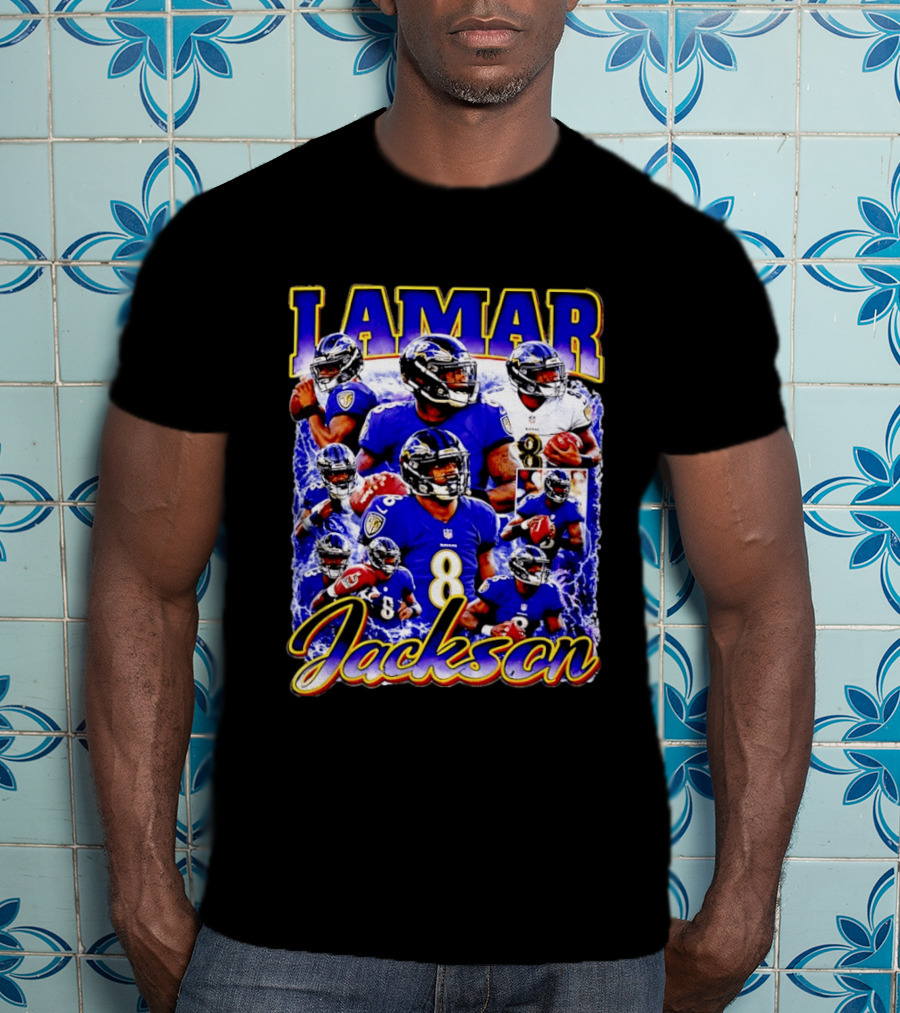 Lamar Jackson Baltimore Ravens NFL Football Star 8 T-Shirt