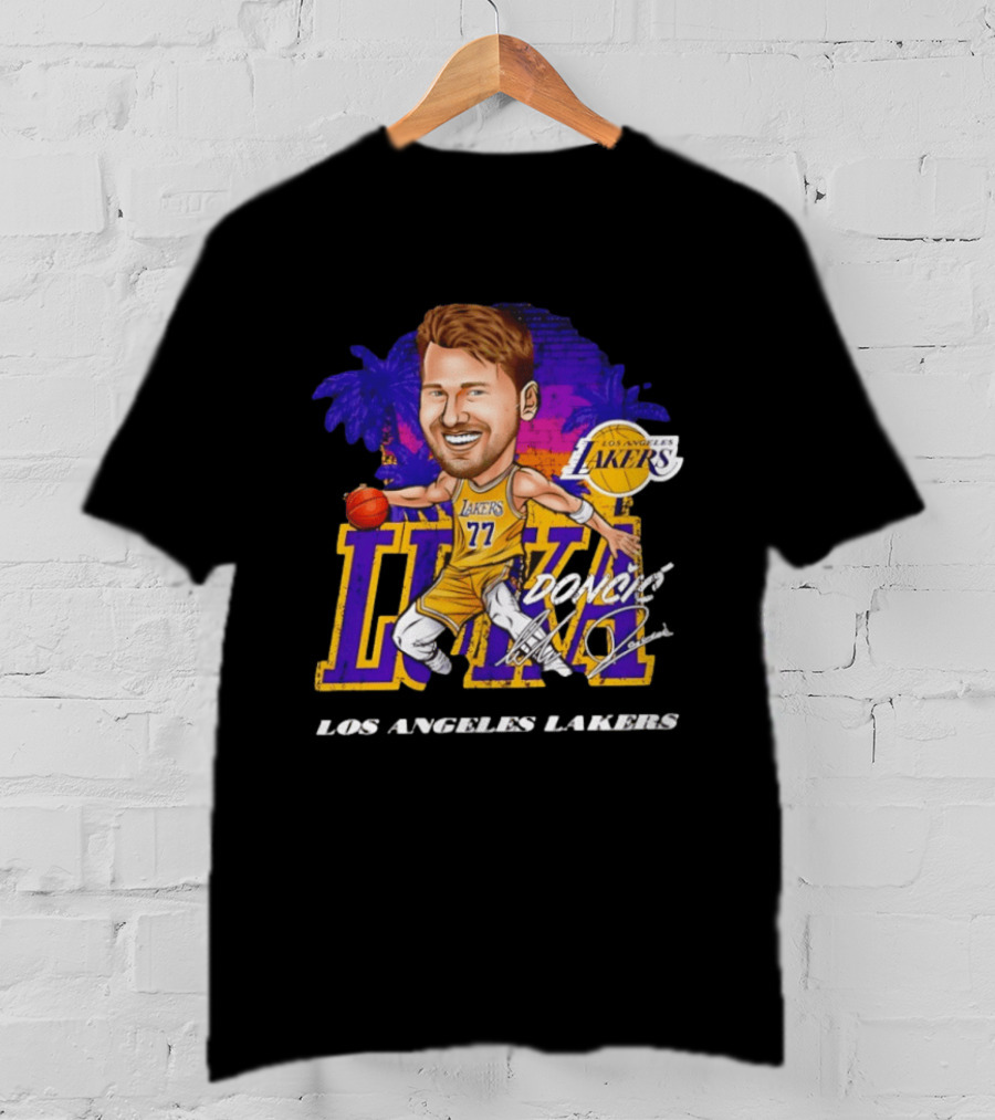 Luka Doncic 77 Los Angeles Lakers Skyline Cartoon T-Shirt