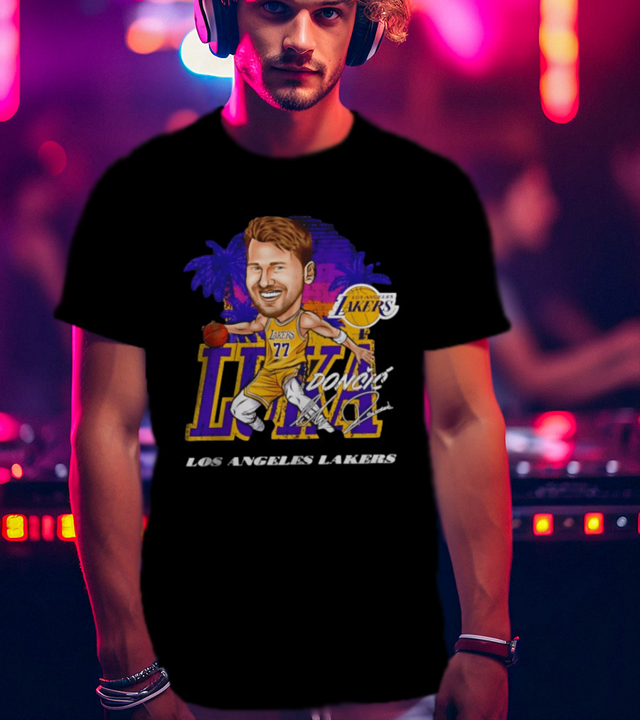 Luka Doncic 77 Los Angeles Lakers Skyline Cartoon T-Shirt