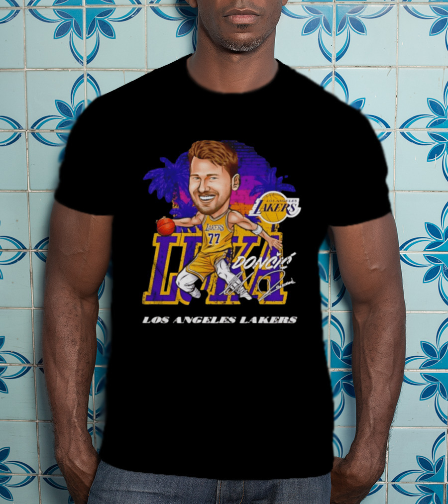 Luka Doncic 77 Los Angeles Lakers Skyline Cartoon T-Shirt