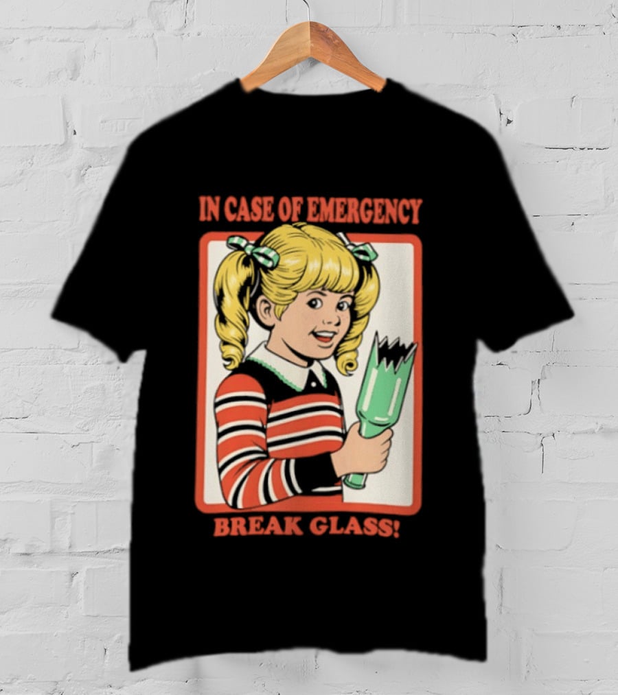 In Case Of Emergency Break Glass Blonde Girl With Striped Sweater Holding Broken Bottle T-Shirt