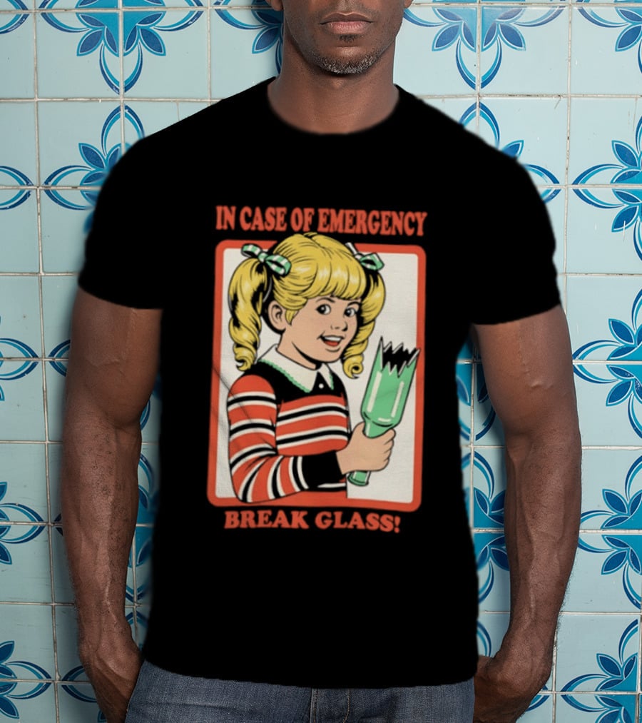 In Case Of Emergency Break Glass Blonde Girl With Striped Sweater Holding Broken Bottle T-Shirt
