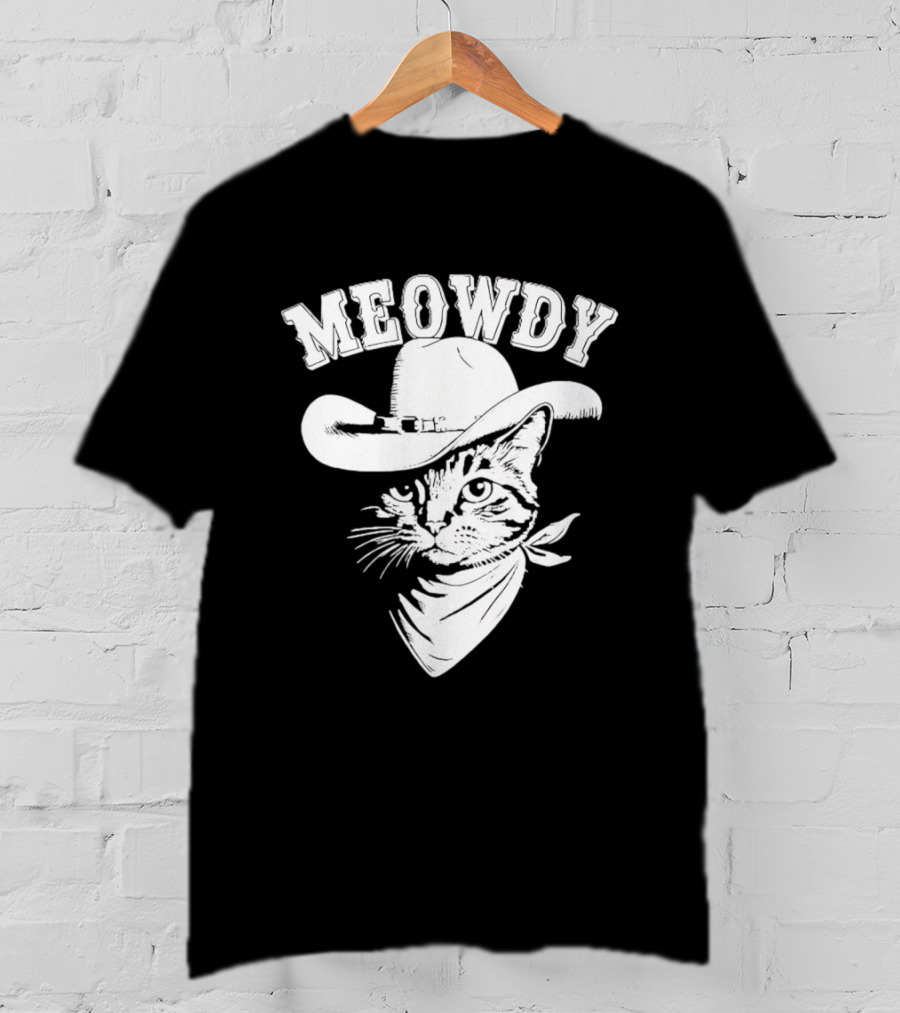 Meowdy Cowboy Cat With Bandana Western Hat Wrangler T-Shirt