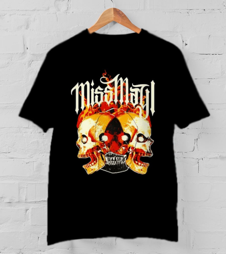 Miss May I Skulls And Fire Metalcore Band Triple Skull Flames T-Shirt