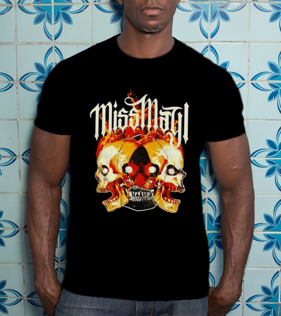 Miss May I Skulls And Fire Metalcore Band Triple Skull Flames T-Shirt