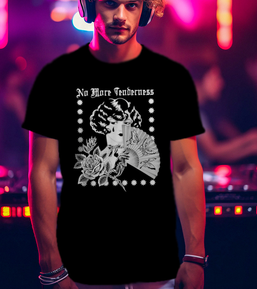 No More Tenderness Gothic Deco Rose Face Fan Butterfly T-Shirt