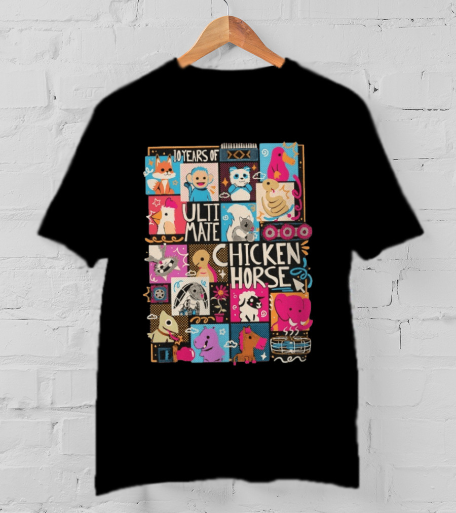 10 Years Of Ultimate Chicken Horse Anniversary With Colorful Animal Characters T-Shirt