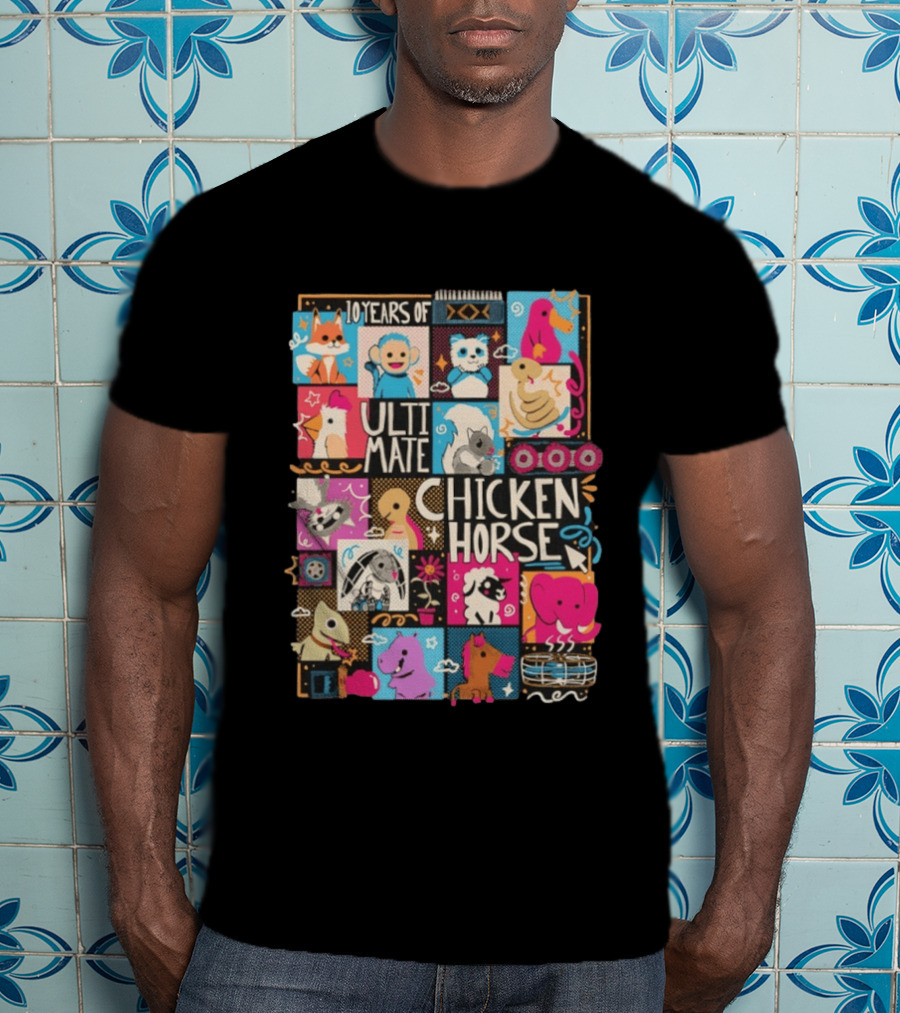 10 Years Of Ultimate Chicken Horse Anniversary With Colorful Animal Characters T-Shirt