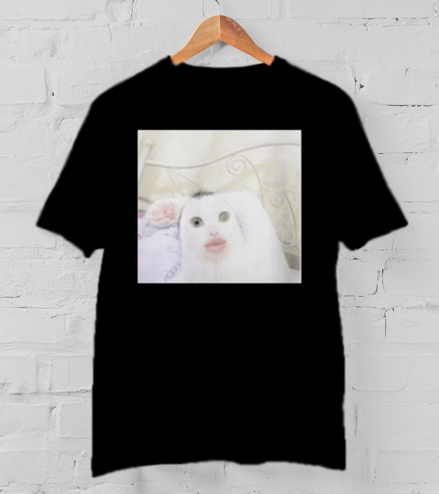 Cursed Cat Meme Funny Distorted Face Filter Selfie T-Shirt
