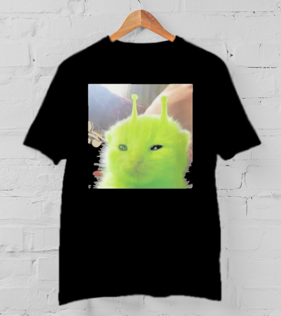 Glorp Alien Cat Winking Whimsical Green Feline With Antennae T-Shirt