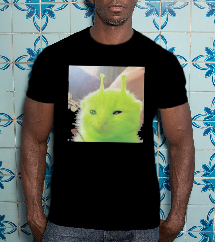 Glorp Alien Cat Winking Whimsical Green Feline With Antennae T-Shirt