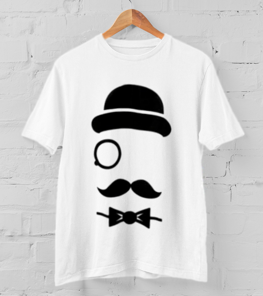 Bowler Hat Monocle Mustache Bow Tie T-Shirt