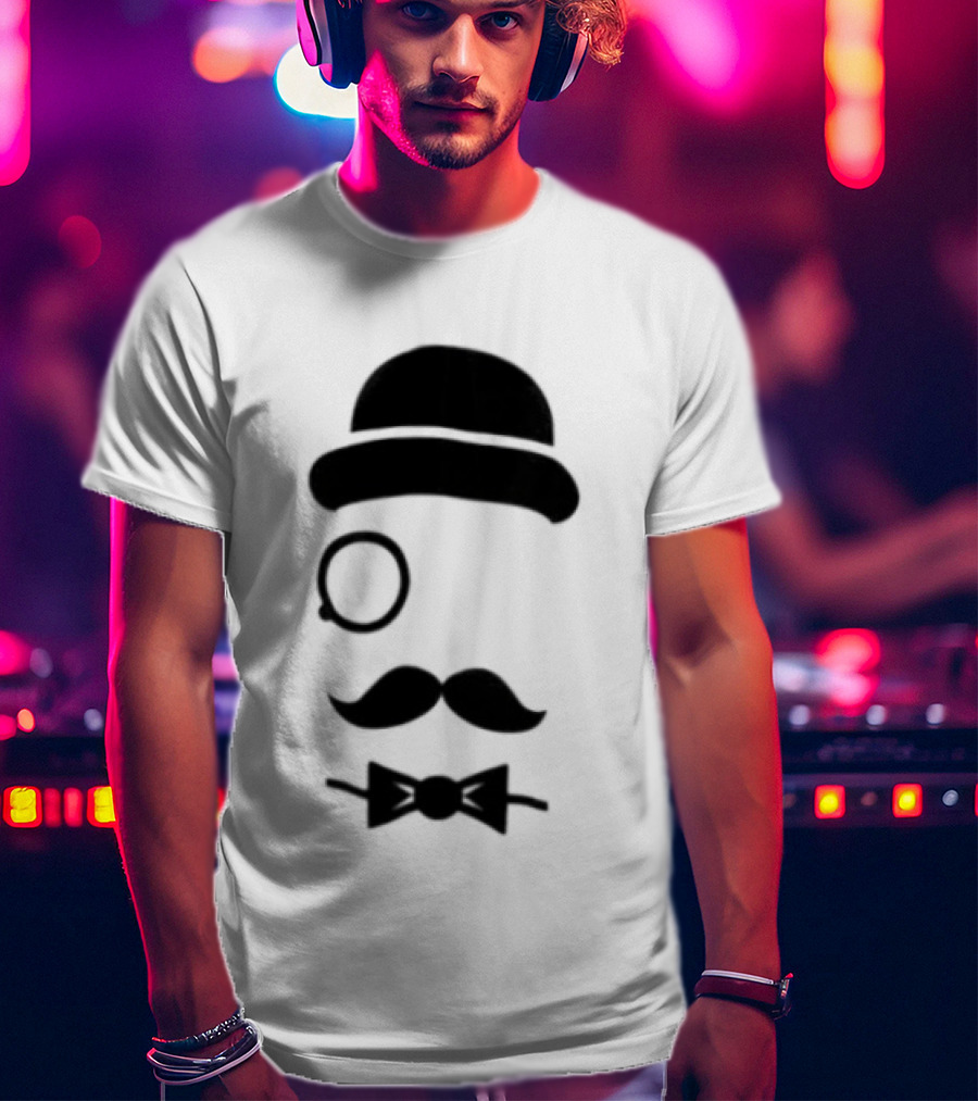 Bowler Hat Monocle Mustache Bow Tie T-Shirt