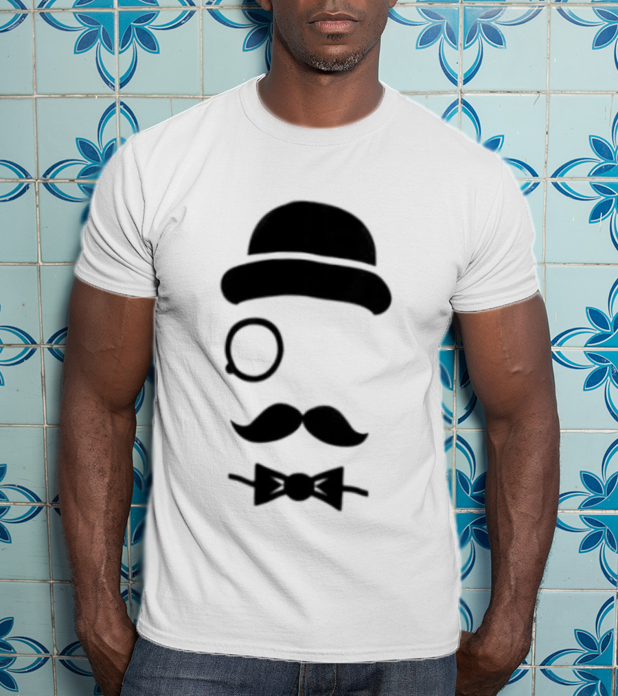 Bowler Hat Monocle Mustache Bow Tie T-Shirt