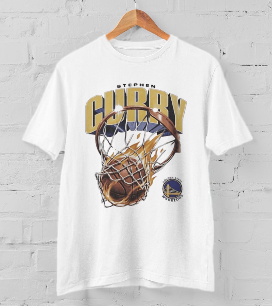 Stephen Curry Golden State Warriors Flaming Basketball Net T-Shirt
