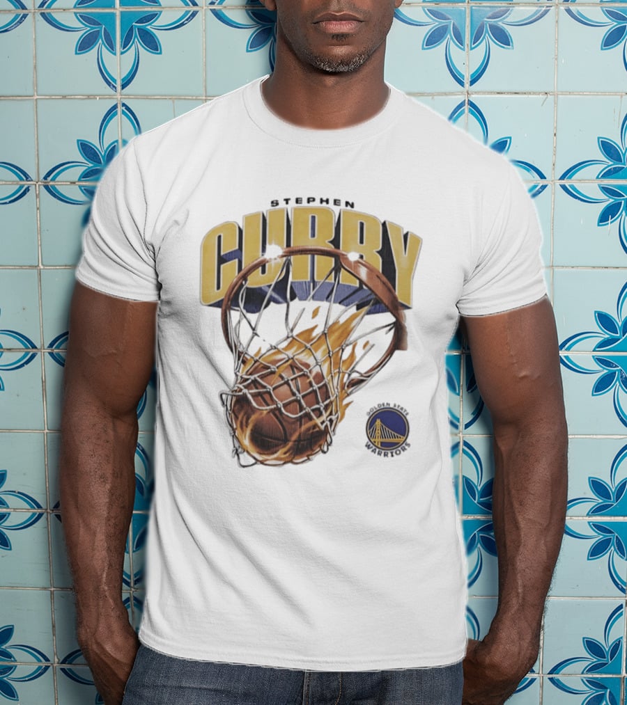 Stephen Curry Golden State Warriors Flaming Basketball Net T-Shirt