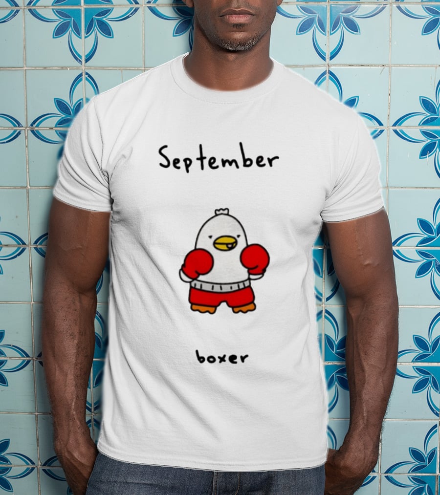 September Boxer Duck Boxing Red Gloves Whimsical Bird T-Shirt