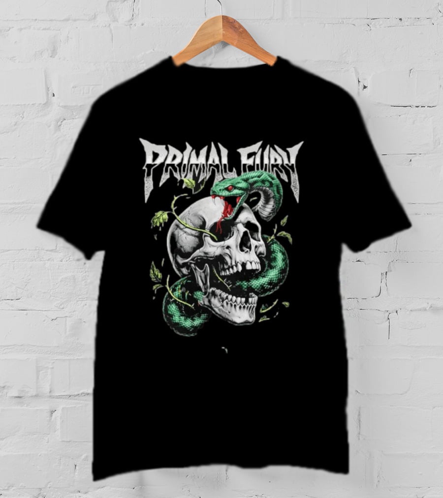 Primal Fury Skull And Serpent Heavy Metal T-Shirt