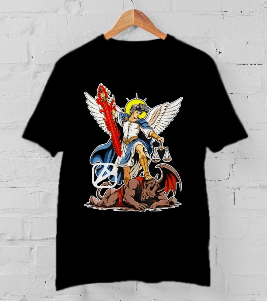 Saint Michael Archangel Warrior Flaming Sword Scales Victory Over Evil T-Shirt