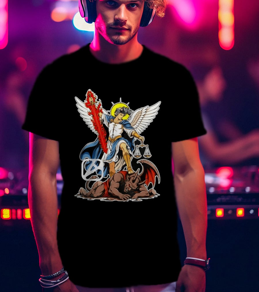 Saint Michael Archangel Warrior Flaming Sword Scales Victory Over Evil T-Shirt