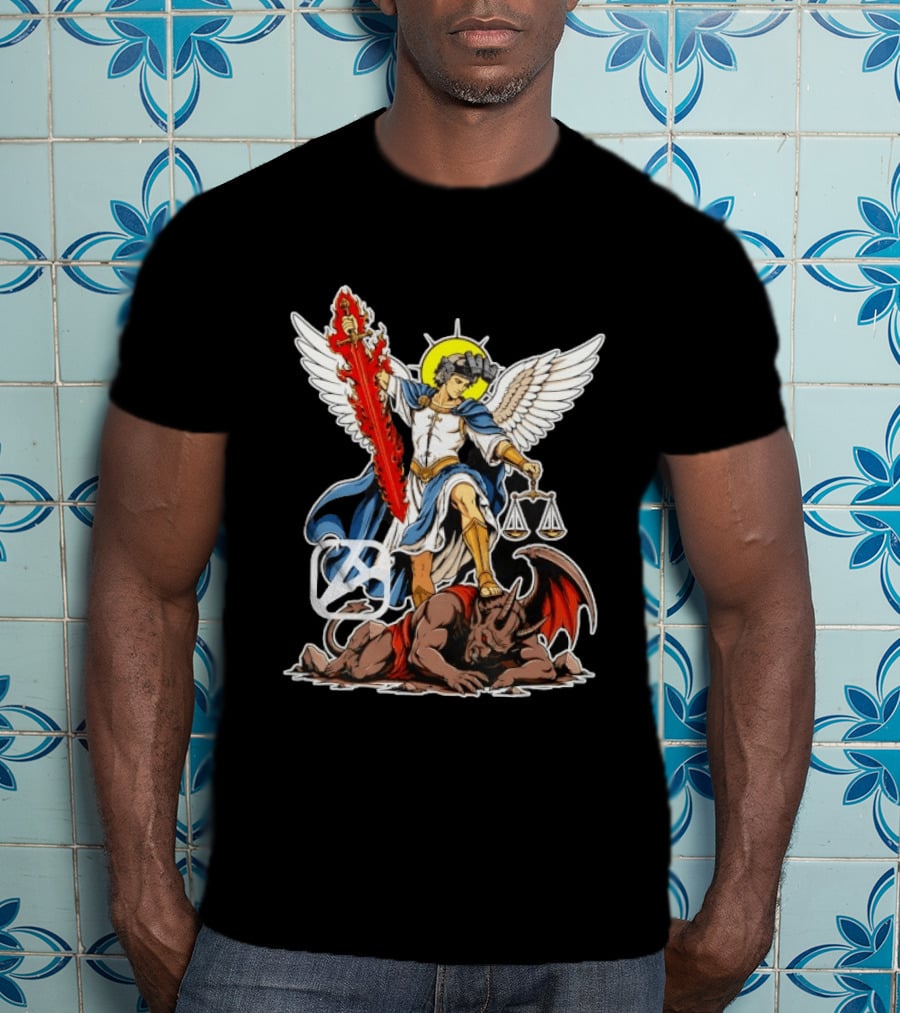 Saint Michael Archangel Warrior Flaming Sword Scales Victory Over Evil T-Shirt