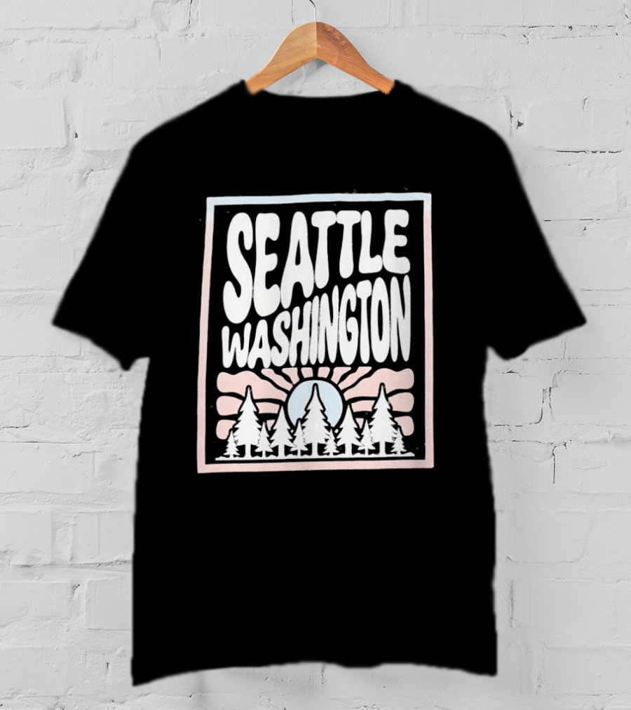 Seattle Washington Sunburst Pine Trees T-Shirt