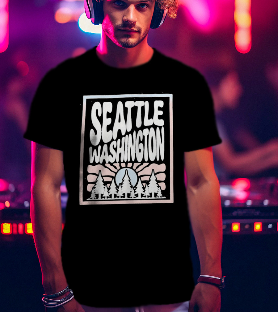 Seattle Washington Sunburst Pine Trees T-Shirt