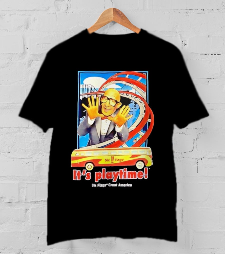 Six Flags Great America Mr. Six It's Playtime Roller And Bus Adventure T-Shirt