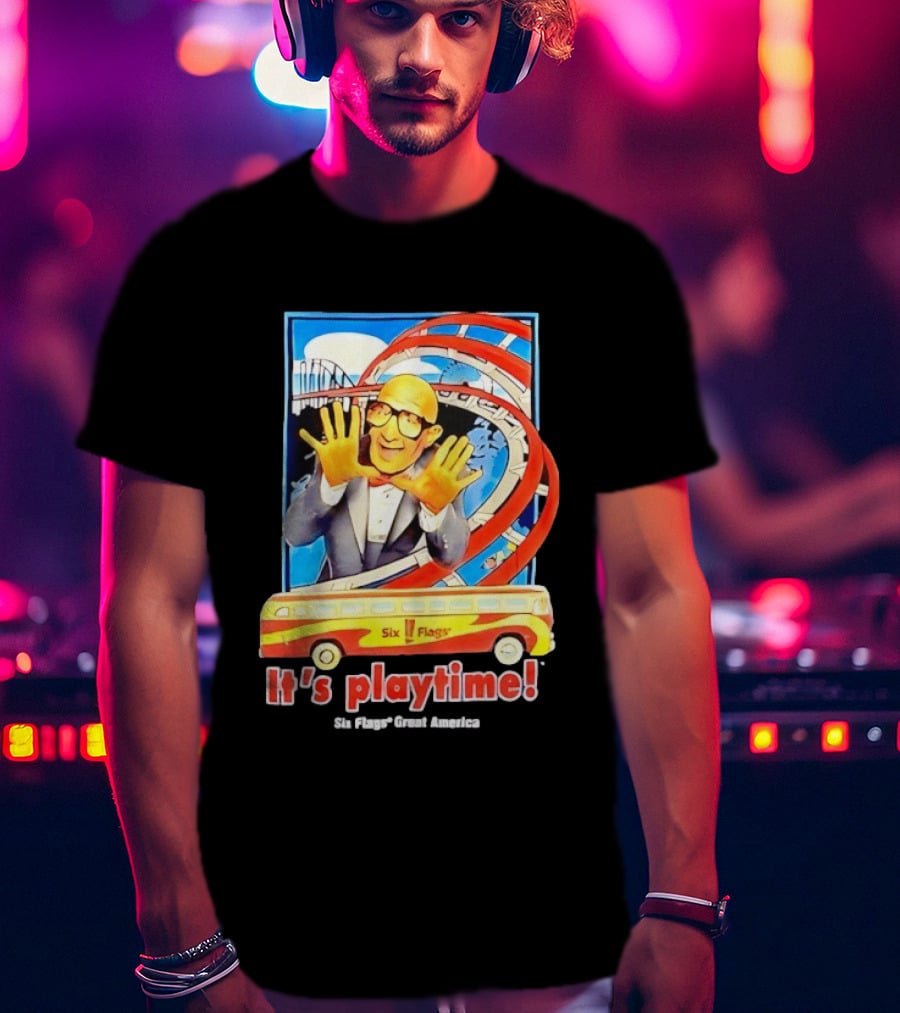 Six Flags Great America Mr. Six It's Playtime Roller And Bus Adventure T-Shirt