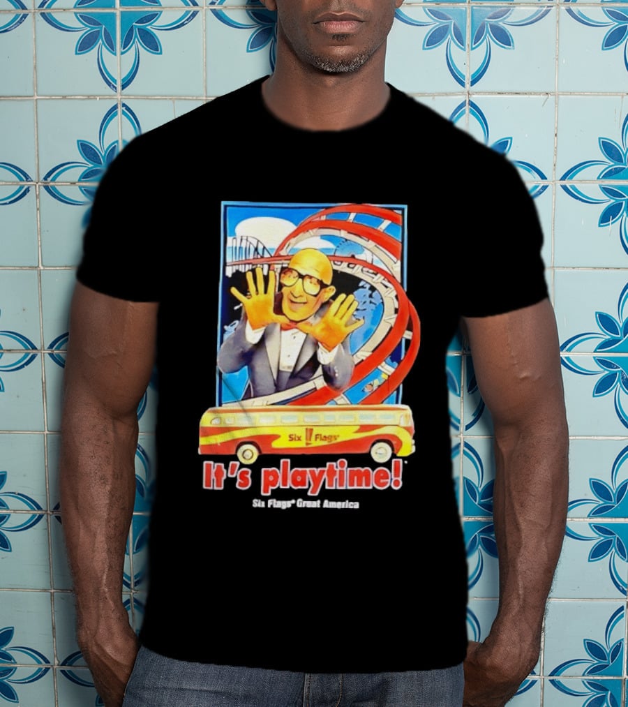 Six Flags Great America Mr. Six It's Playtime Roller And Bus Adventure T-Shirt