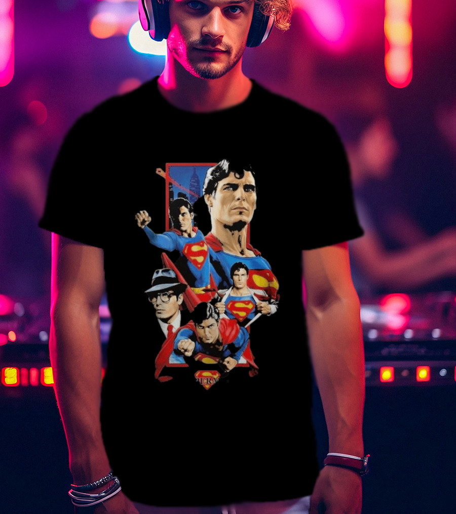 Superman Christopher Reeve Richard Donner Vintage Comic Collage T-Shirt