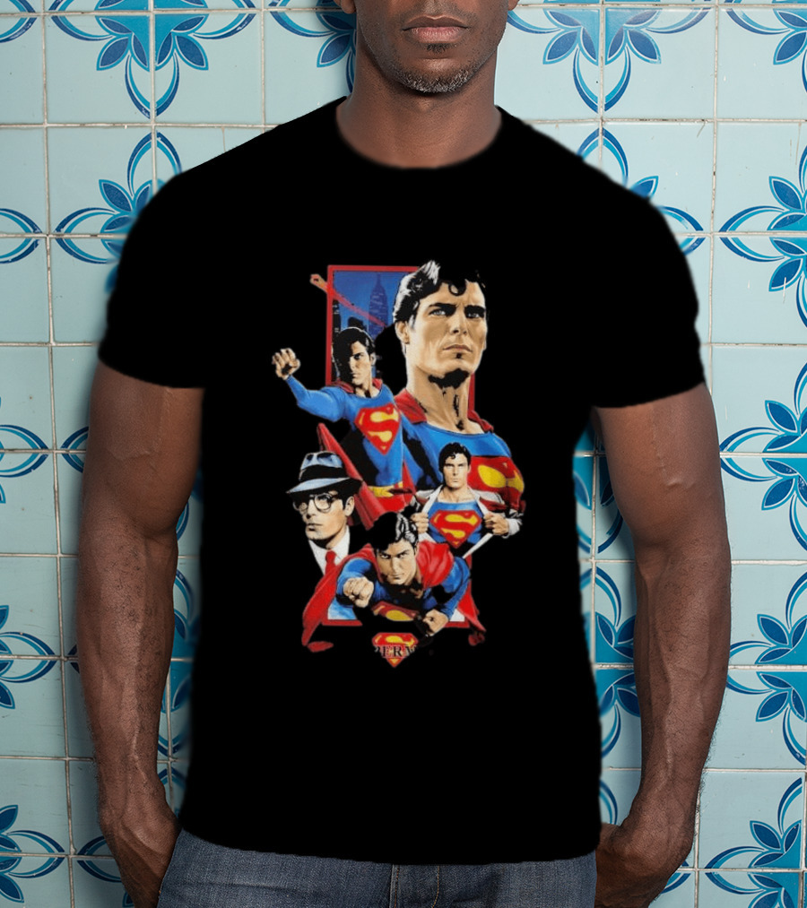 Superman Christopher Reeve Richard Donner Vintage Comic Collage T-Shirt