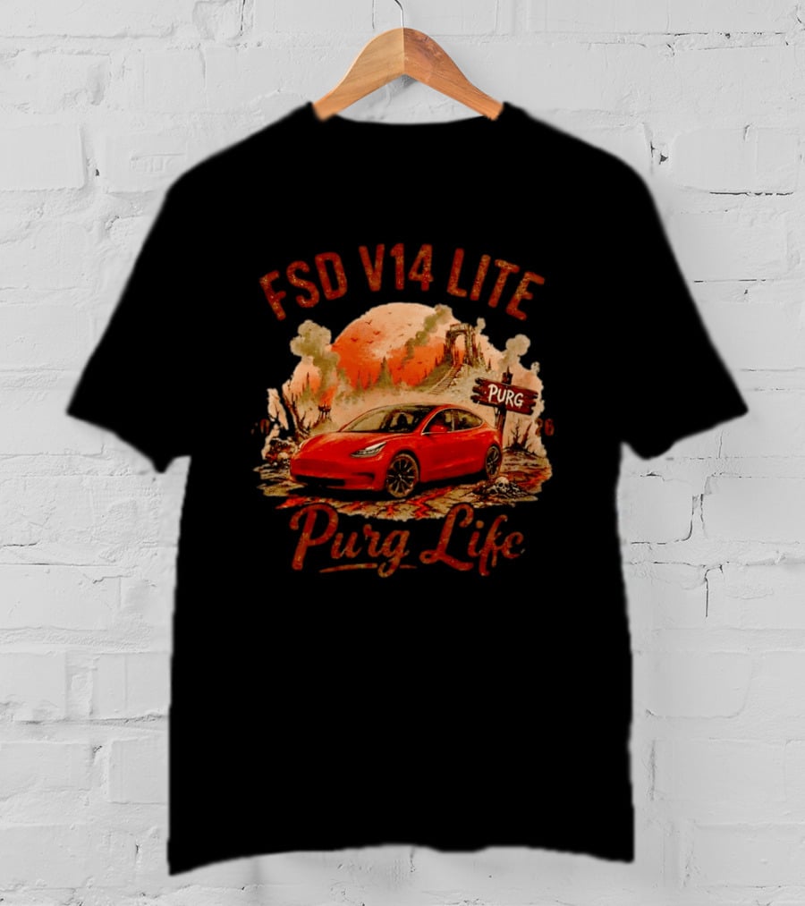 FSD V14 Lite Purg Life Tesla Car Adventure Distressed T-Shirt