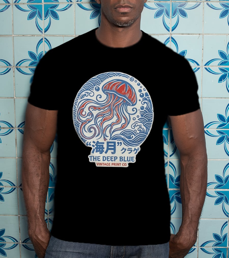 Vintage Print Co The Deep Blue Jellyfish Ocean T-Shirt