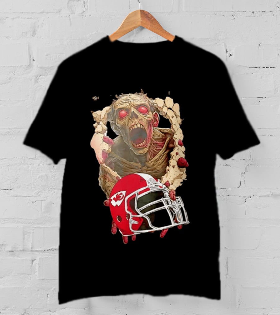 Zombie Kansas City Chiefs Helmet Halloween Scary Football Fan Spirit T-Shirt