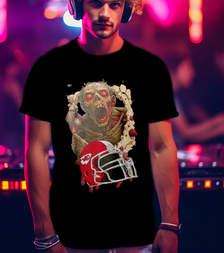 Zombie Kansas City Chiefs Helmet Halloween Scary Football Fan Spirit T-Shirt