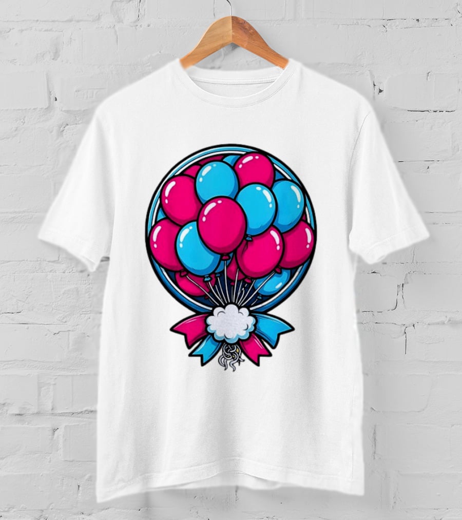 Balloon Bouquet Cartoon Vibrant Pink And Blue Celebration T-Shirt