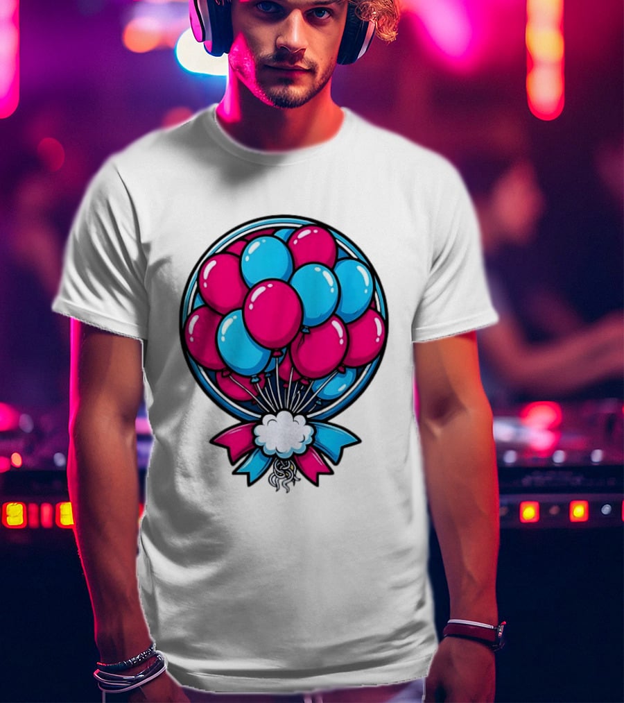 Balloon Bouquet Cartoon Vibrant Pink And Blue Celebration T-Shirt