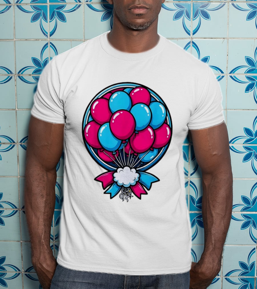 Balloon Bouquet Cartoon Vibrant Pink And Blue Celebration T-Shirt