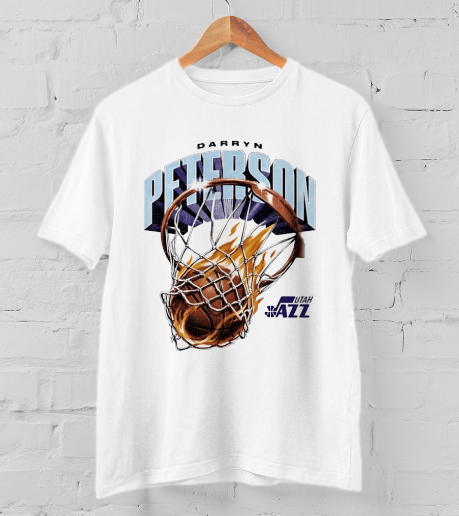 Darryn Peterson NBA Utah Jazz Basketball Hoop Flames T-Shirt