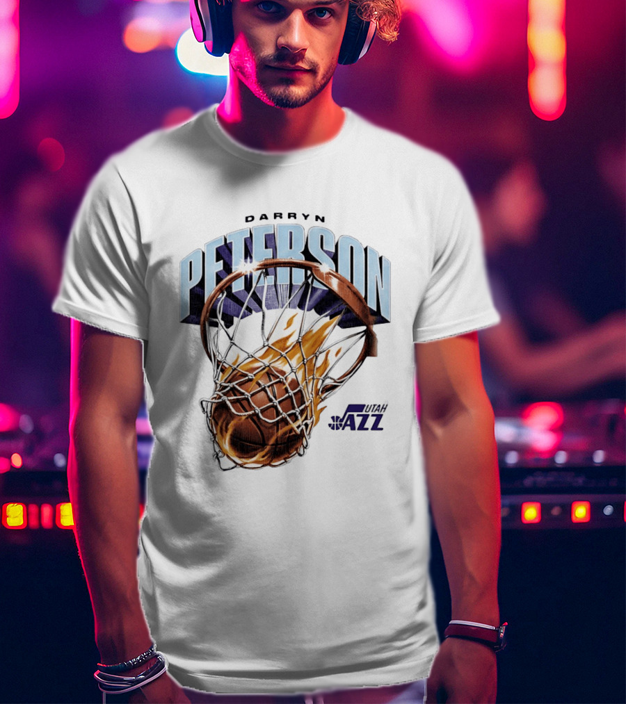 Darryn Peterson NBA Utah Jazz Basketball Hoop Flames T-Shirt