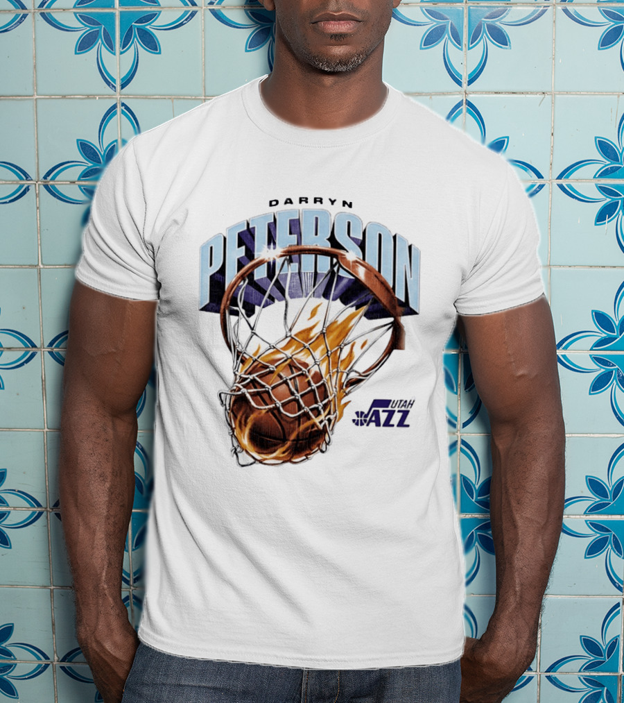 Darryn Peterson NBA Utah Jazz Basketball Hoop Flames T-Shirt
