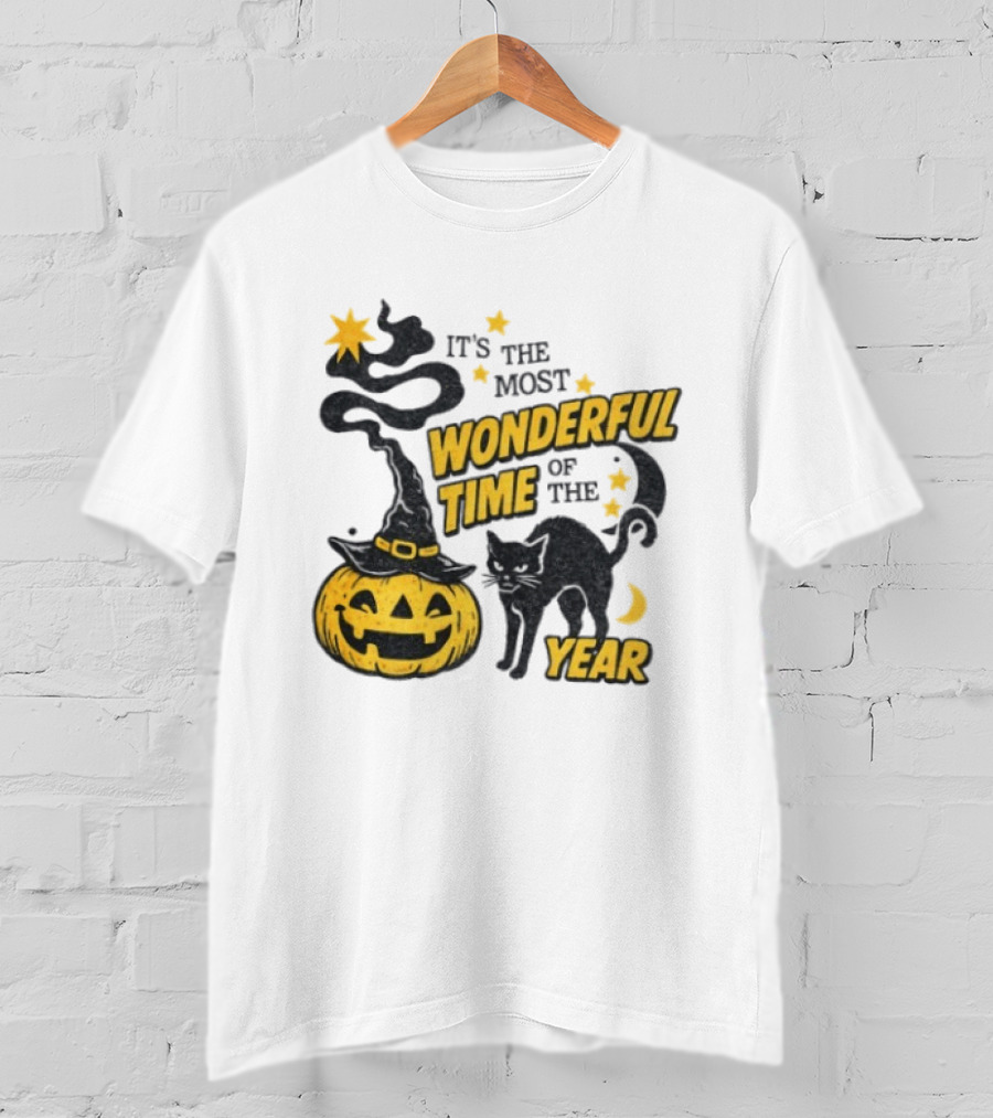 It's The Most Wonderful Time Of The Year Halloween Pumpkin Black Cat T-Shirt