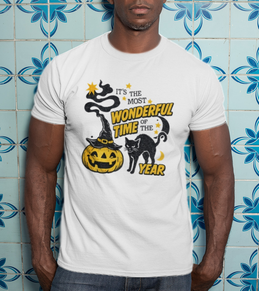 It's The Most Wonderful Time Of The Year Halloween Pumpkin Black Cat T-Shirt