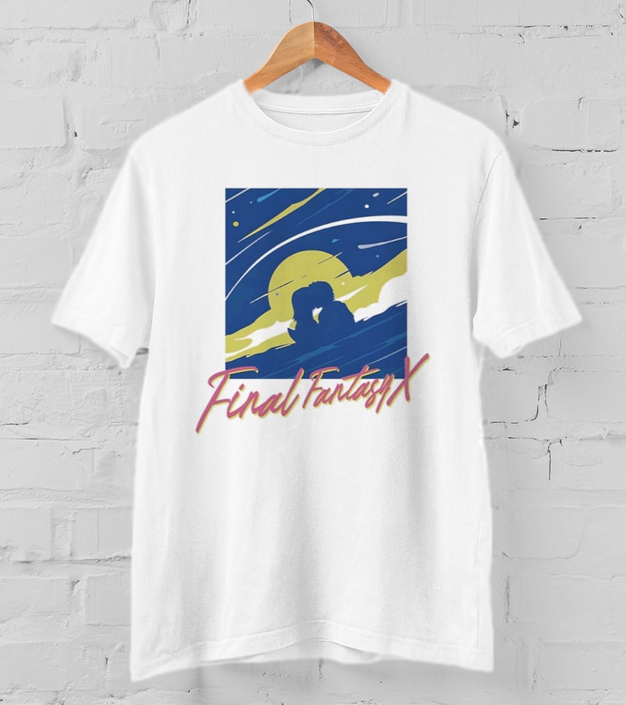 Final Fantasy X Tidus And Yuna Romantic Silhouette Under Moonlit Sky T-Shirt