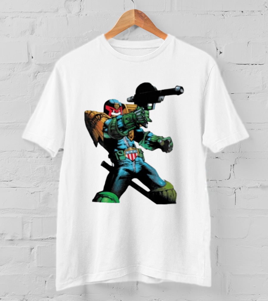 Judge Dredd Lawgiver Comic Book Character With Iconic Helmet T-Shirt