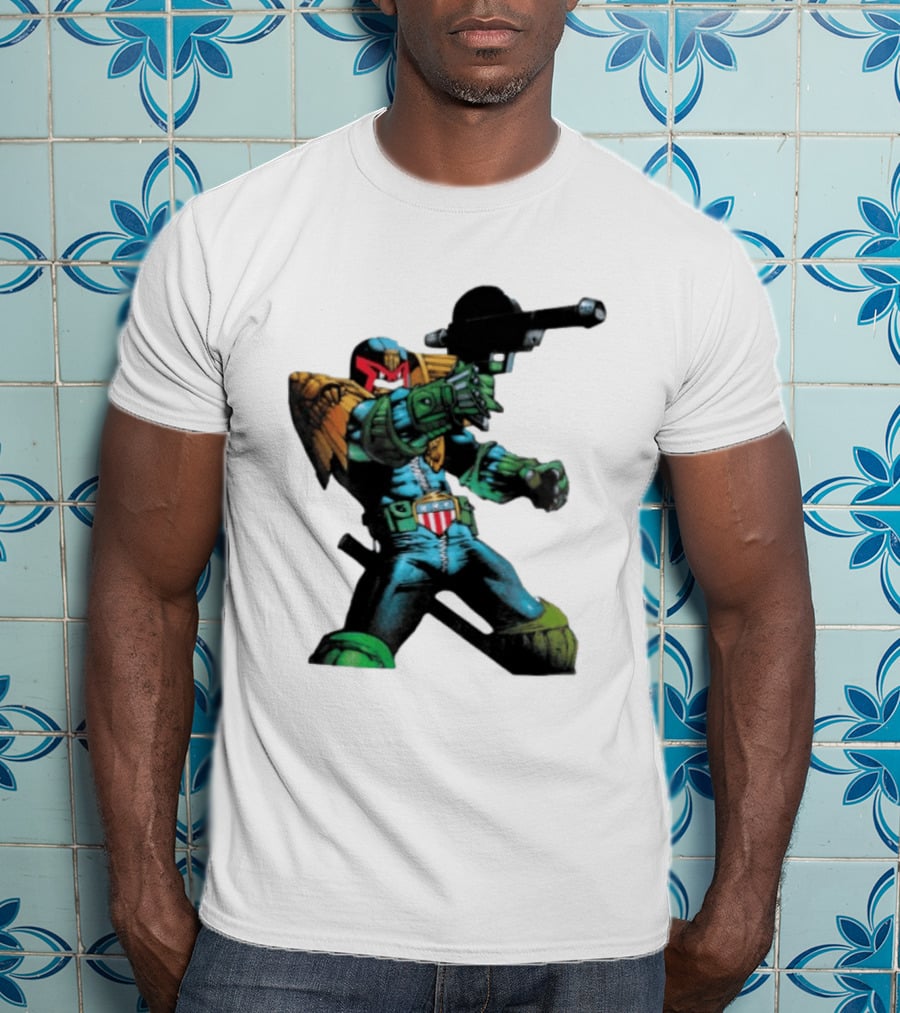 Judge Dredd Lawgiver Comic Book Character With Iconic Helmet T-Shirt