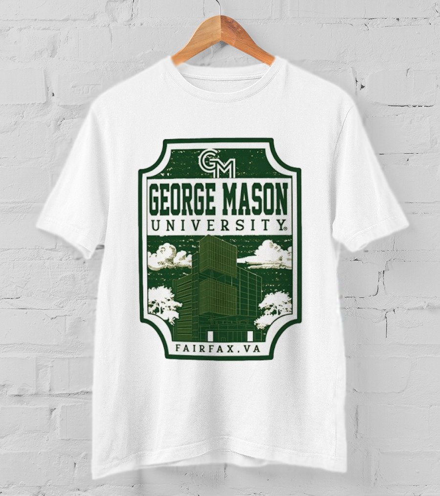 George Mason University GMU Fairfax VA Campus Scene Retro Vintage Green T-Shirt